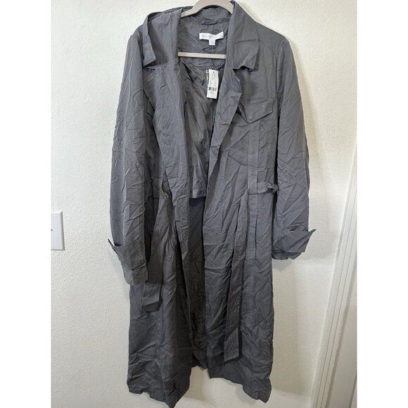 New York And Company Gray Tie Waist Lightweight Trench Coat Jacket Size Large - Picture 1 of 9